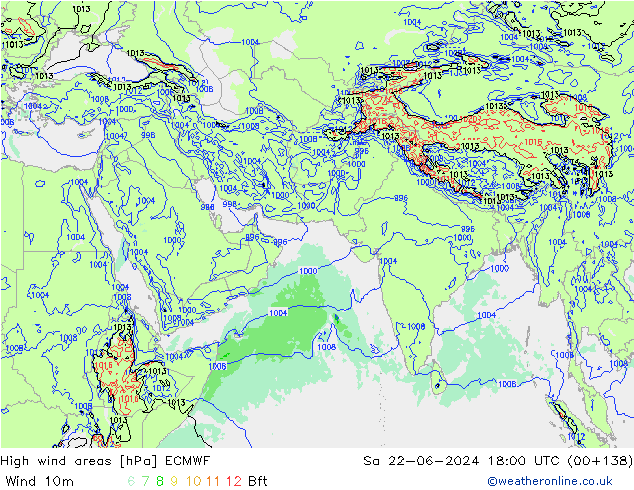 yüksek rüzgarlı alanlar ECMWF Cts 22.06.2024 18 UTC