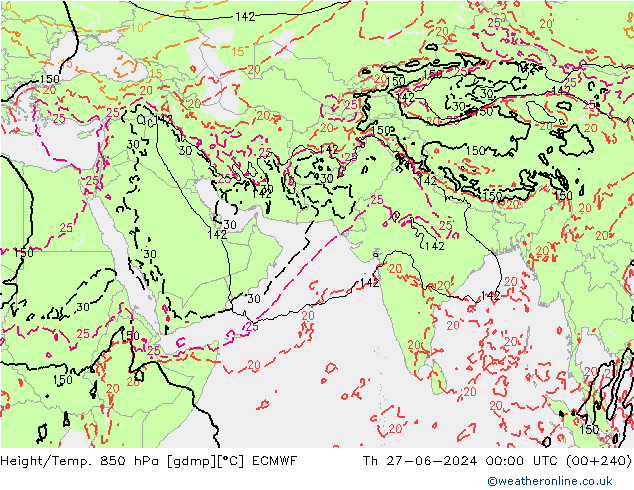 Geop./Temp. 850 hPa ECMWF jue 27.06.2024 00 UTC