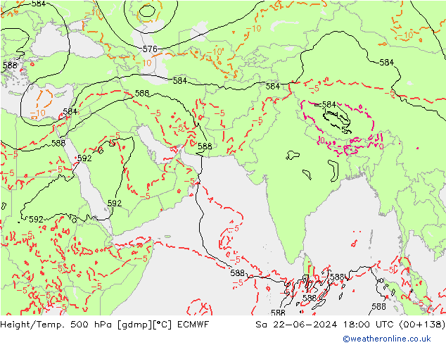 Z500/Yağmur (+YB)/Z850 ECMWF Cts 22.06.2024 18 UTC