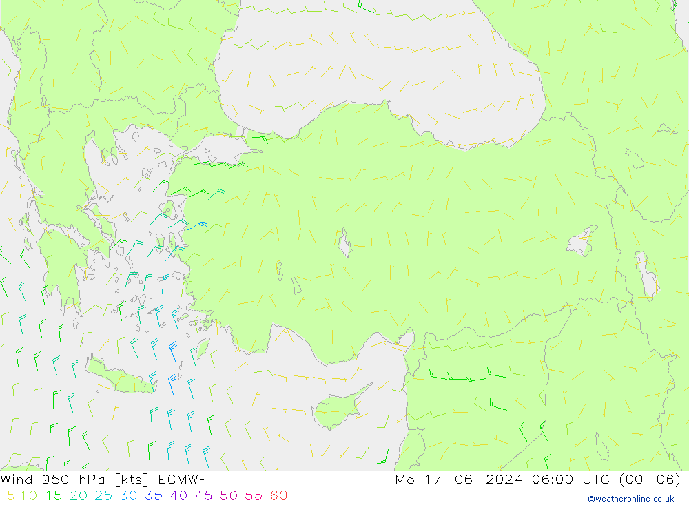 Prec 6h/Wind 10m/950 ECMWF lun 17.06.2024 06 UTC