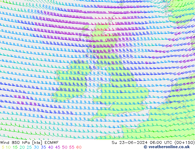 Wind 850 hPa ECMWF So 23.06.2024 06 UTC