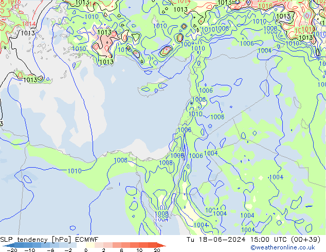 Druktendens (+/-) ECMWF di 18.06.2024 15 UTC