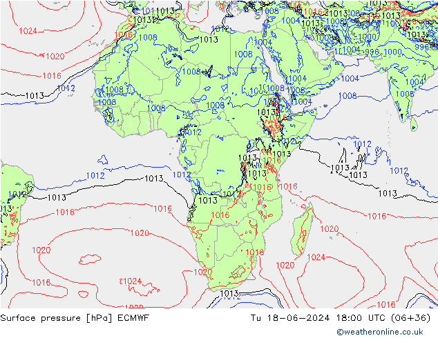 Luchtdruk (Grond) ECMWF di 18.06.2024 18 UTC