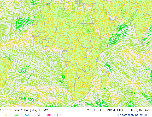 ветер 10m ECMWF ср 19.06.2024 00 UTC