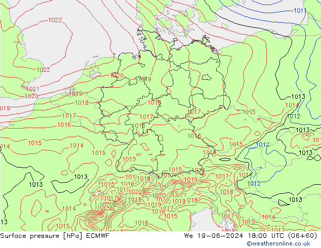 Atmosférický tlak ECMWF St 19.06.2024 18 UTC