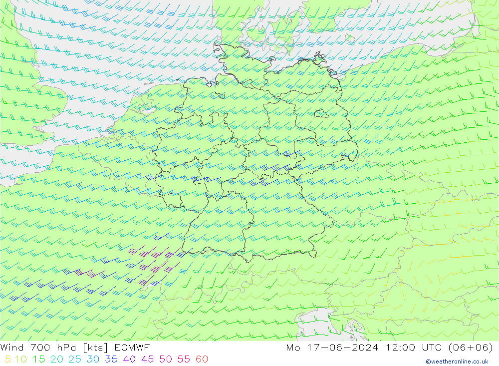 Wind 700 hPa ECMWF Mo 17.06.2024 12 UTC