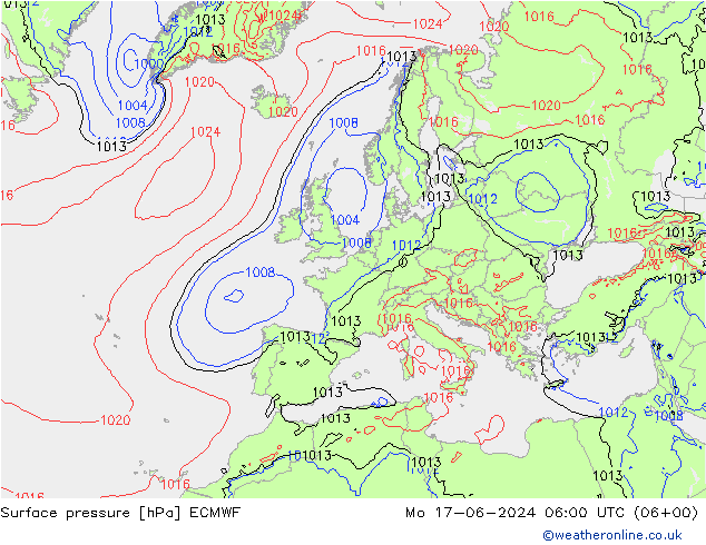 地面气压 ECMWF 星期一 17.06.2024 06 UTC