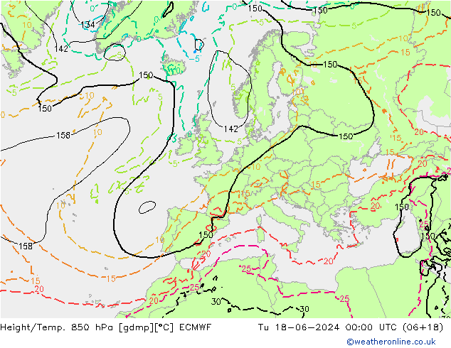 Z500/Rain (+SLP)/Z850 ECMWF Út 18.06.2024 00 UTC