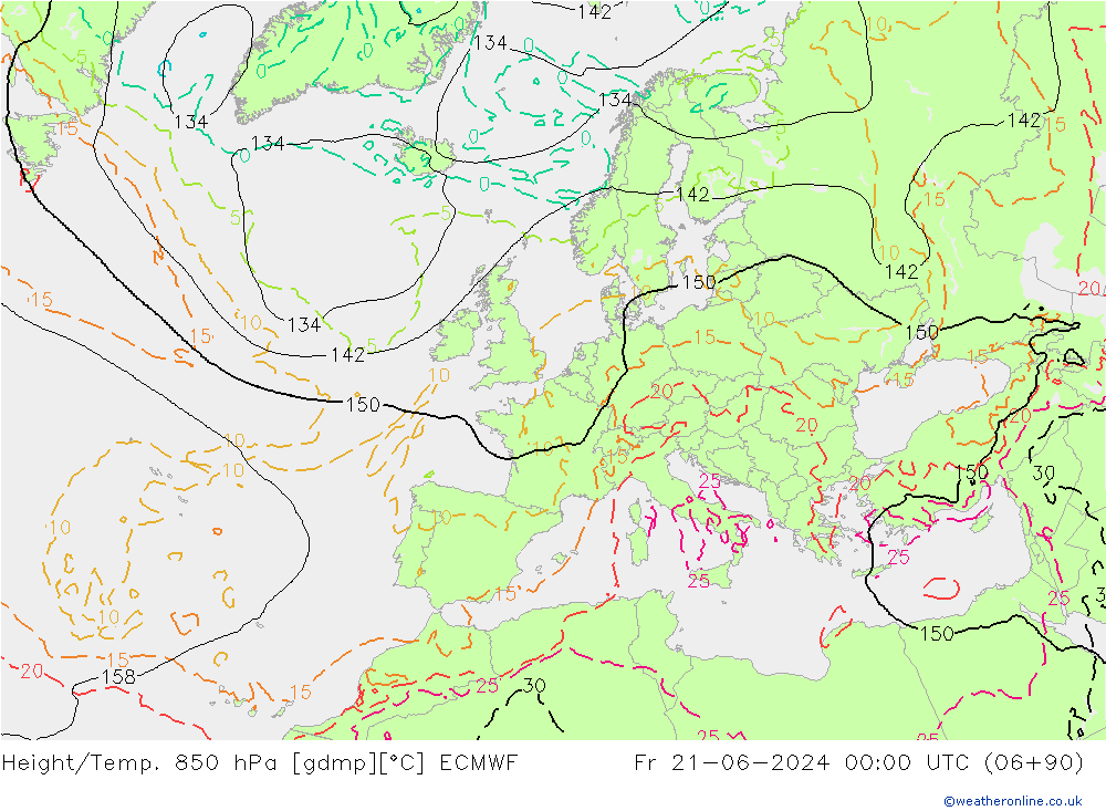 Height/Temp. 850 hPa ECMWF Fr 21.06.2024 00 UTC
