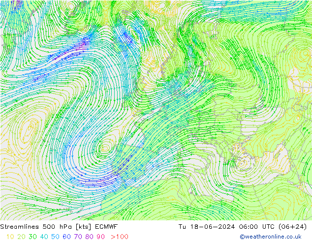 ветер 500 гПа ECMWF вт 18.06.2024 06 UTC