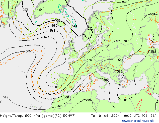 Z500/Rain (+SLP)/Z850 ECMWF Tu 18.06.2024 18 UTC