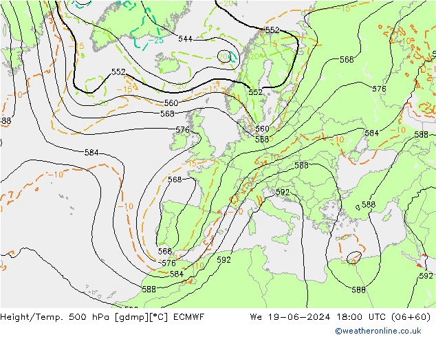 Z500/Yağmur (+YB)/Z850 ECMWF Çar 19.06.2024 18 UTC
