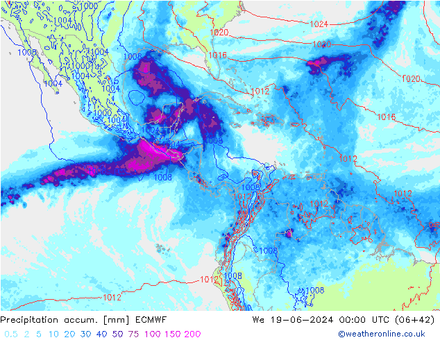 Precipitation accum. ECMWF śro. 19.06.2024 00 UTC