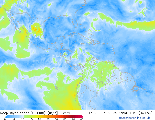 Deep layer shear (0-6km) ECMWF Per 20.06.2024 18 UTC