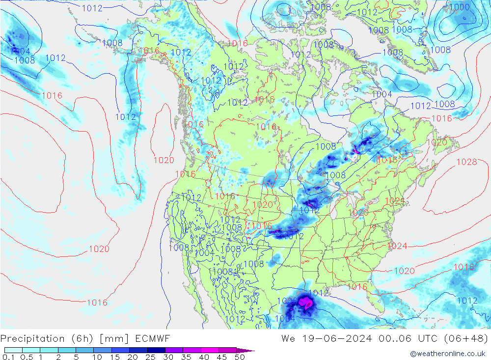 降水量 (6h) ECMWF 星期三 19.06.2024 06 UTC