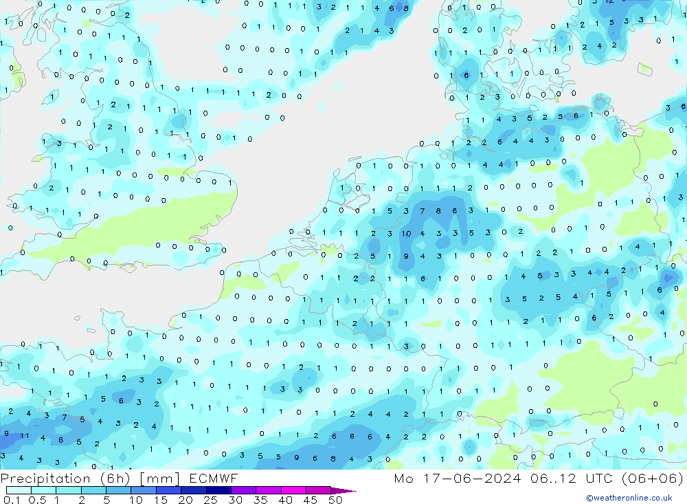 Precipitation (6h) ECMWF Mo 17.06.2024 12 UTC
