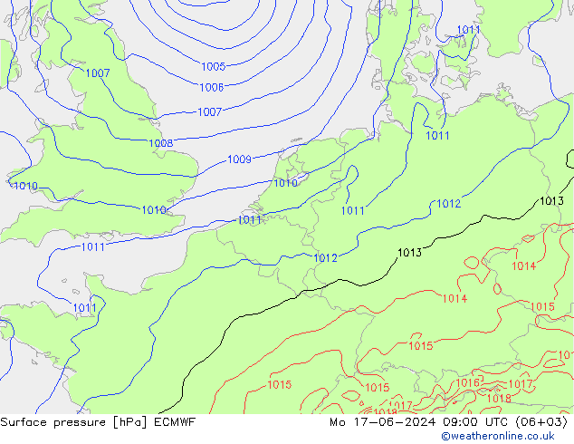 地面气压 ECMWF 星期一 17.06.2024 09 UTC