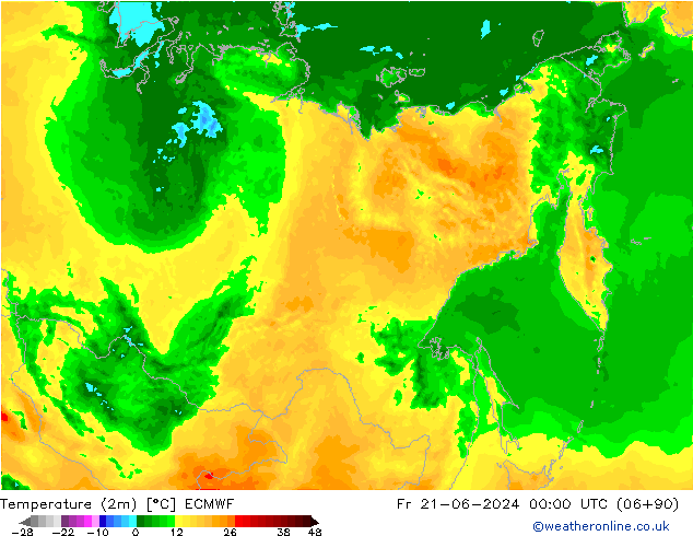 Temperatura (2m) ECMWF Sex 21.06.2024 00 UTC