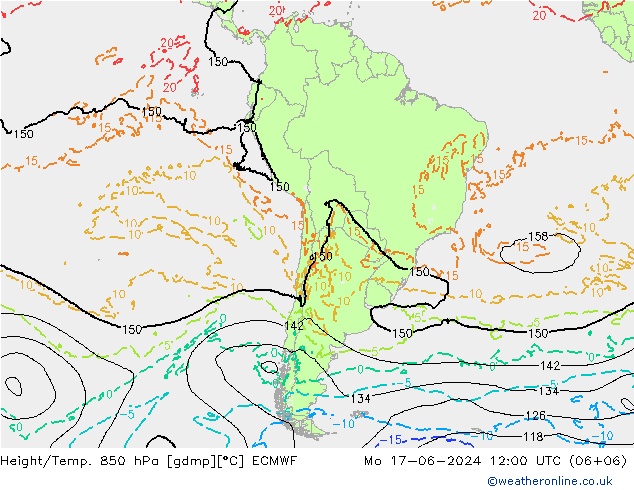 Height/Temp. 850 hPa ECMWF pon. 17.06.2024 12 UTC