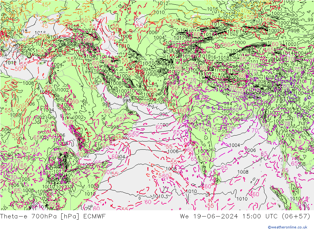 Theta-e 700гПа ECMWF ср 19.06.2024 15 UTC