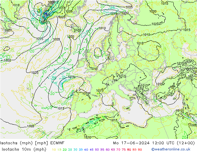 Isotachs (mph) ECMWF  17.06.2024 12 UTC