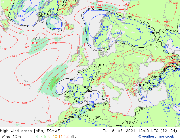 High wind areas ECMWF  18.06.2024 12 UTC