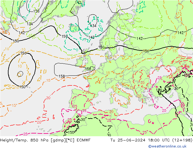 Yükseklik/Sıc. 850 hPa ECMWF Sa 25.06.2024 18 UTC