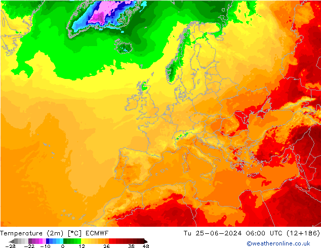 Temperatura (2m) ECMWF mar 25.06.2024 06 UTC