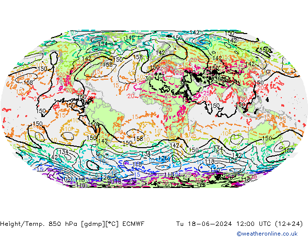 Z500/Rain (+SLP)/Z850 ECMWF Tu 18.06.2024 12 UTC