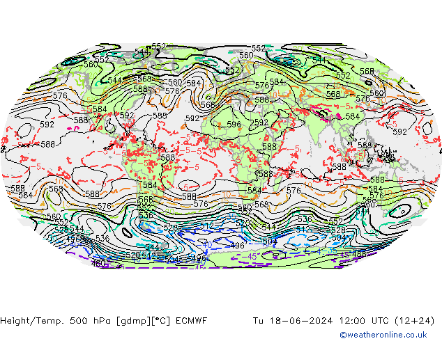 Z500/Rain (+SLP)/Z850 ECMWF Tu 18.06.2024 12 UTC