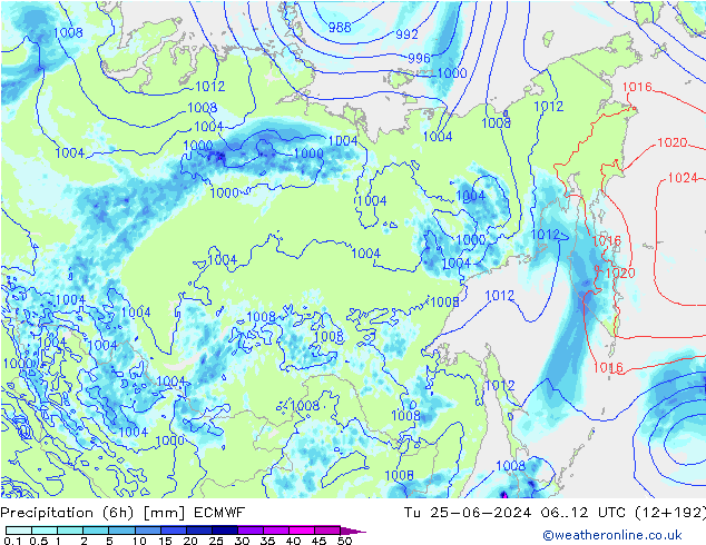 Precipitazione (6h) ECMWF mar 25.06.2024 12 UTC
