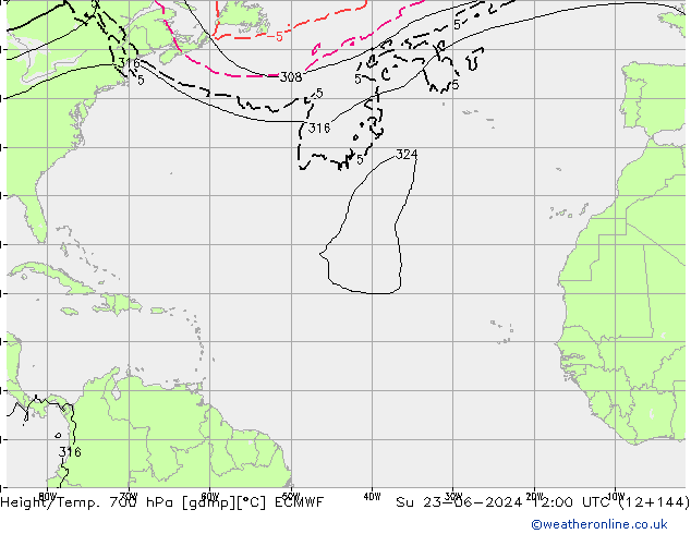 Height/Temp. 700 hPa ECMWF Su 23.06.2024 12 UTC