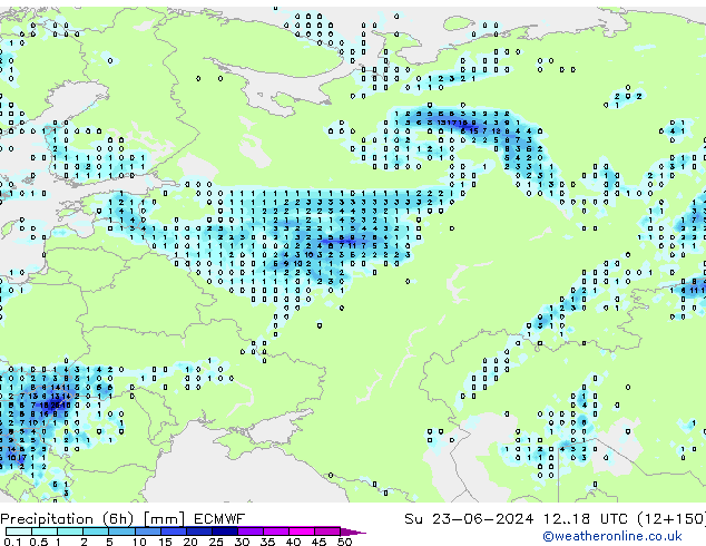 Precipitation (6h) ECMWF Su 23.06.2024 18 UTC
