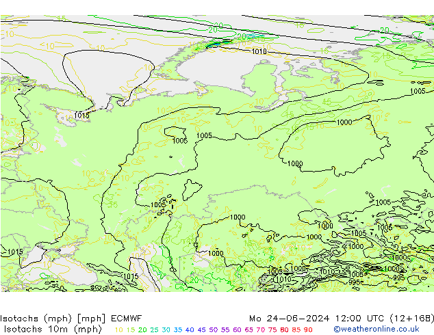 Isotachs (mph) ECMWF lun 24.06.2024 12 UTC