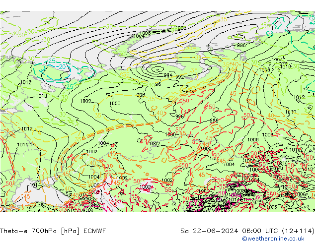 Theta-e 700hPa ECMWF sam 22.06.2024 06 UTC