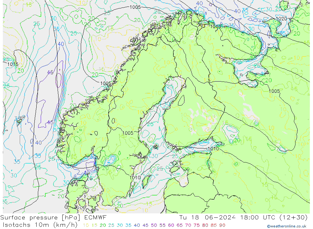 Isotachs (kph) ECMWF  18.06.2024 18 UTC