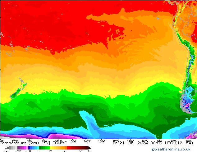 Sıcaklık Haritası (2m) ECMWF Cu 21.06.2024 00 UTC