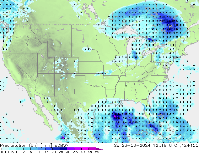 Precipitation (6h) ECMWF Ne 23.06.2024 18 UTC