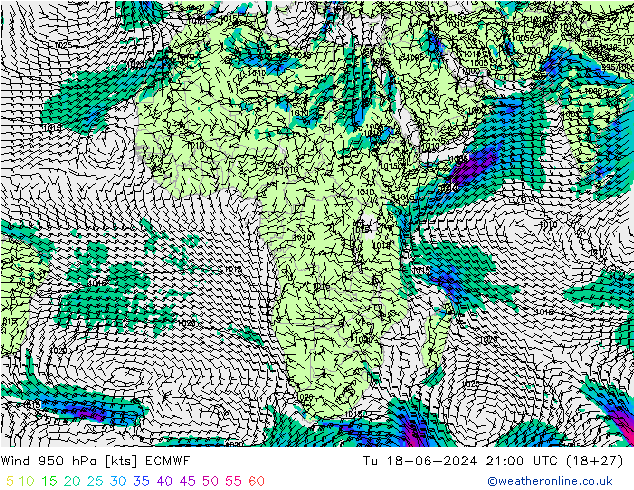 Vento 950 hPa ECMWF Ter 18.06.2024 21 UTC