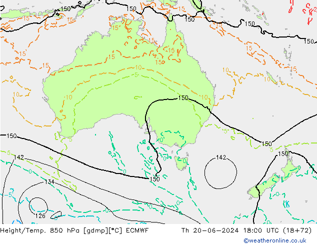 Geop./Temp. 850 hPa ECMWF jue 20.06.2024 18 UTC