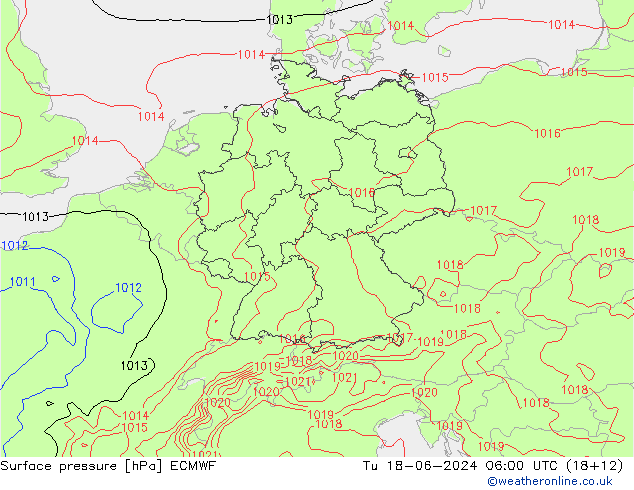 Presión superficial ECMWF mar 18.06.2024 06 UTC