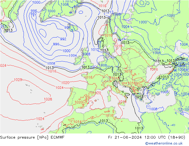 Atmosférický tlak ECMWF Pá 21.06.2024 12 UTC