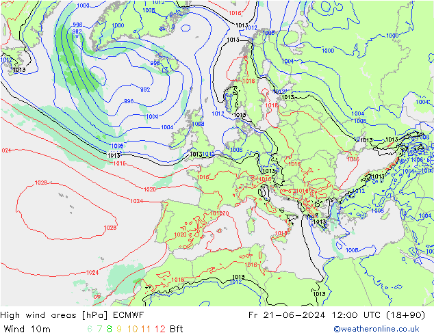 High wind areas ECMWF Fr 21.06.2024 12 UTC