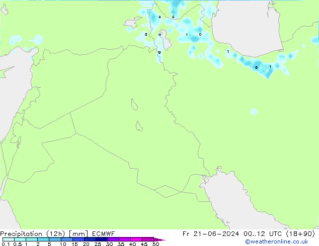 Precipitation (12h) ECMWF Pá 21.06.2024 12 UTC