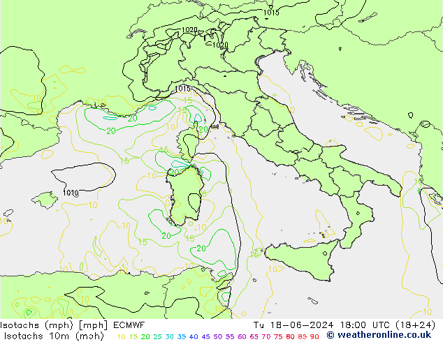 Isotachen (mph) ECMWF di 18.06.2024 18 UTC