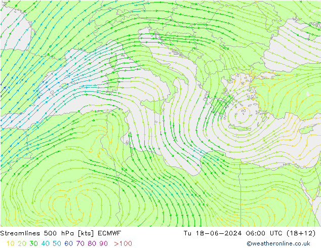 ветер 500 гПа ECMWF вт 18.06.2024 06 UTC