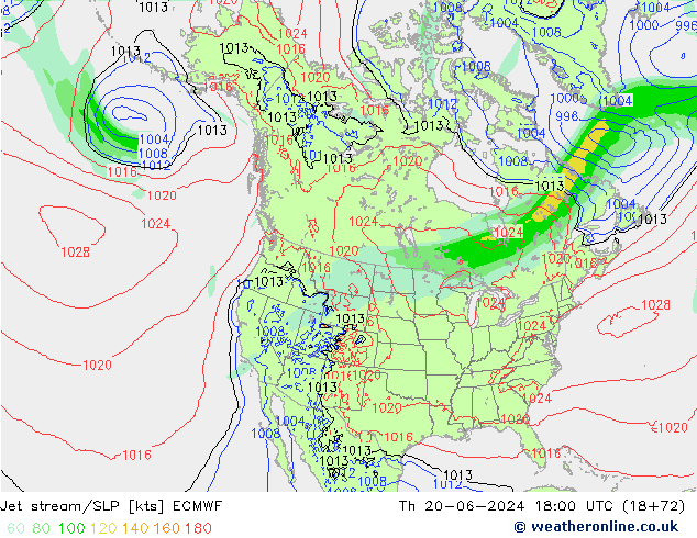 Straalstroom/SLP ECMWF do 20.06.2024 18 UTC