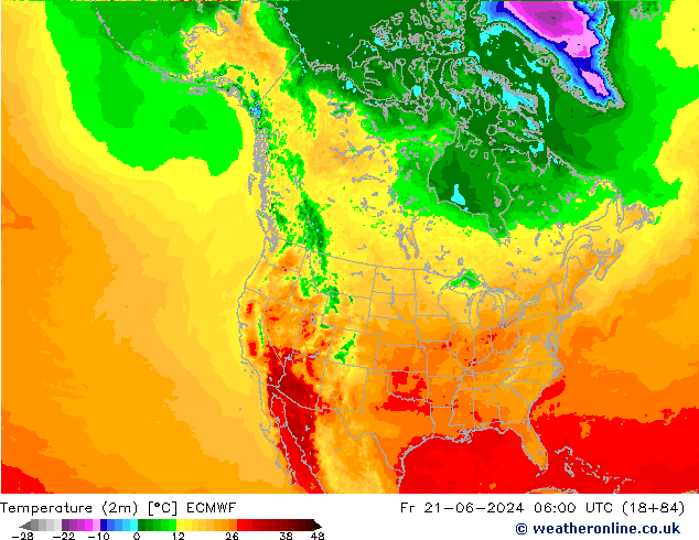 Temperatura (2m) ECMWF ven 21.06.2024 06 UTC