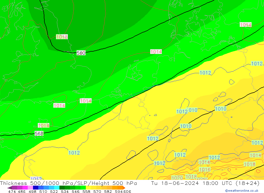 Espesor 500-1000 hPa ECMWF mar 18.06.2024 18 UTC