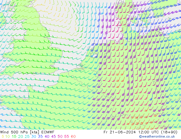 Wind 500 hPa ECMWF Fr 21.06.2024 12 UTC